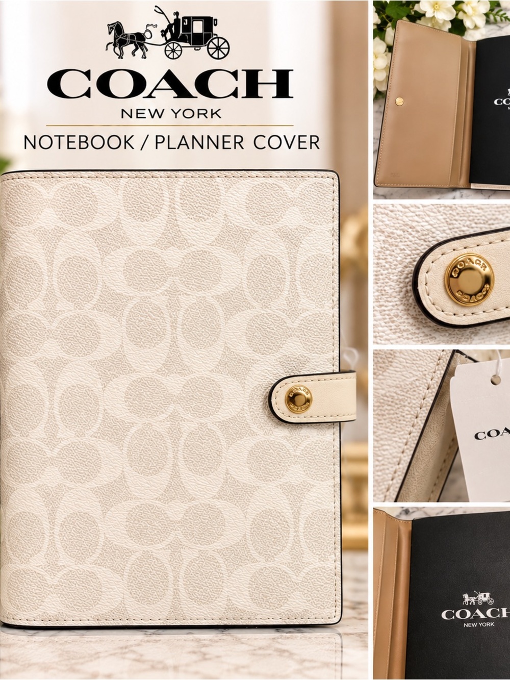 COACH Cream/Tan Signature Notebook Planner Cover